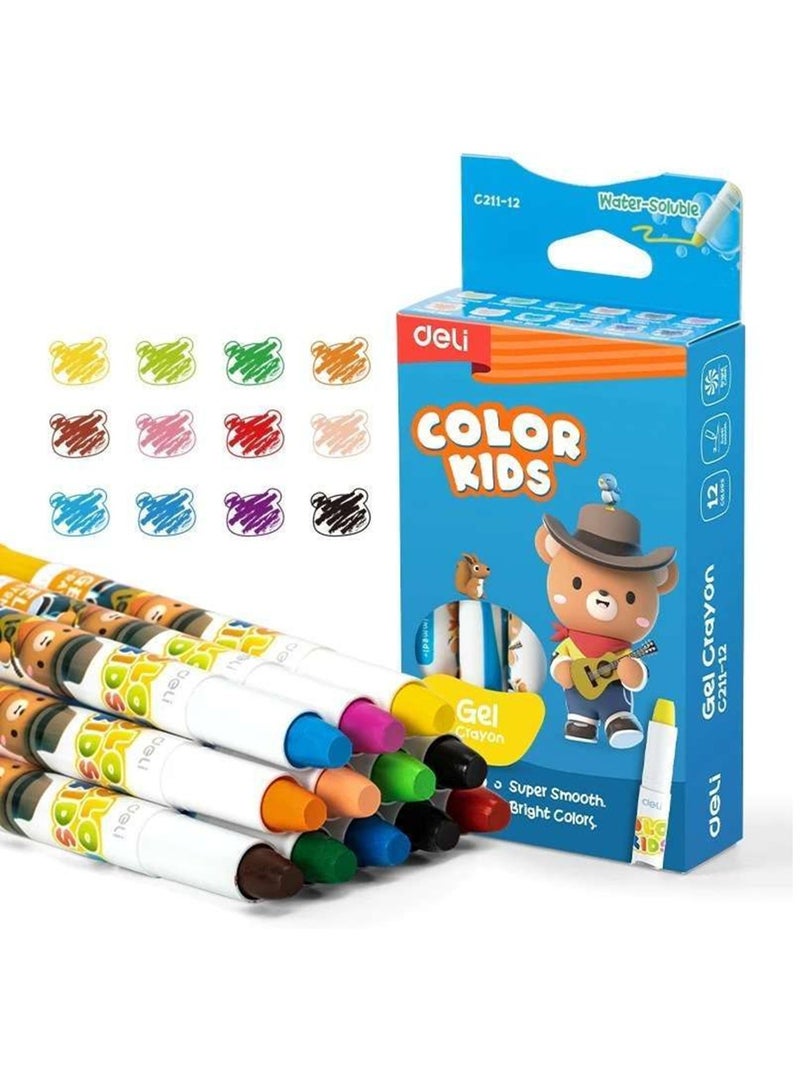 Deli 12-Piece Gel Crayon Set Multicolour