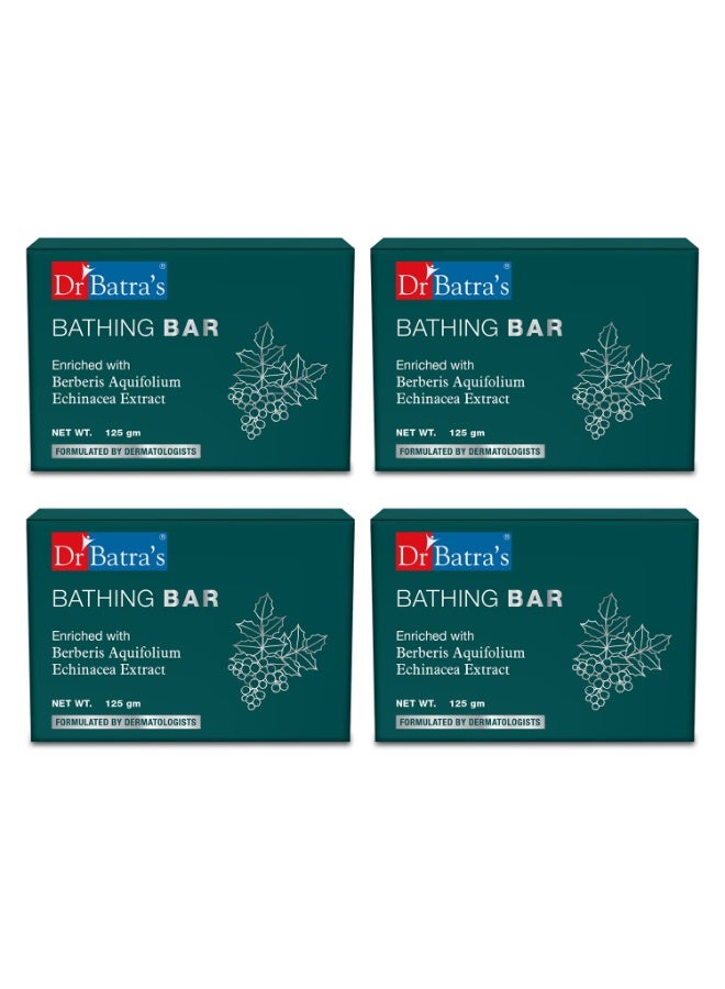 Dr Batra's Bathing Bar, Enriched with Berberis and Aquifolium, Soap for clean, clear & luminous skin, Protection from infections,Longlasting moisturzing effect (125g, Pack of 4) - Image 1