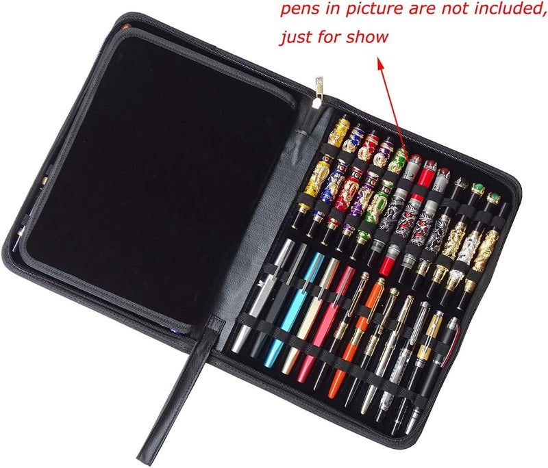 erofa 48 Fountain Pen Case PU Leather, Rollerball Pen Display Holder Bag, Pouch Large Capacity for your Collection - Black - Image 2