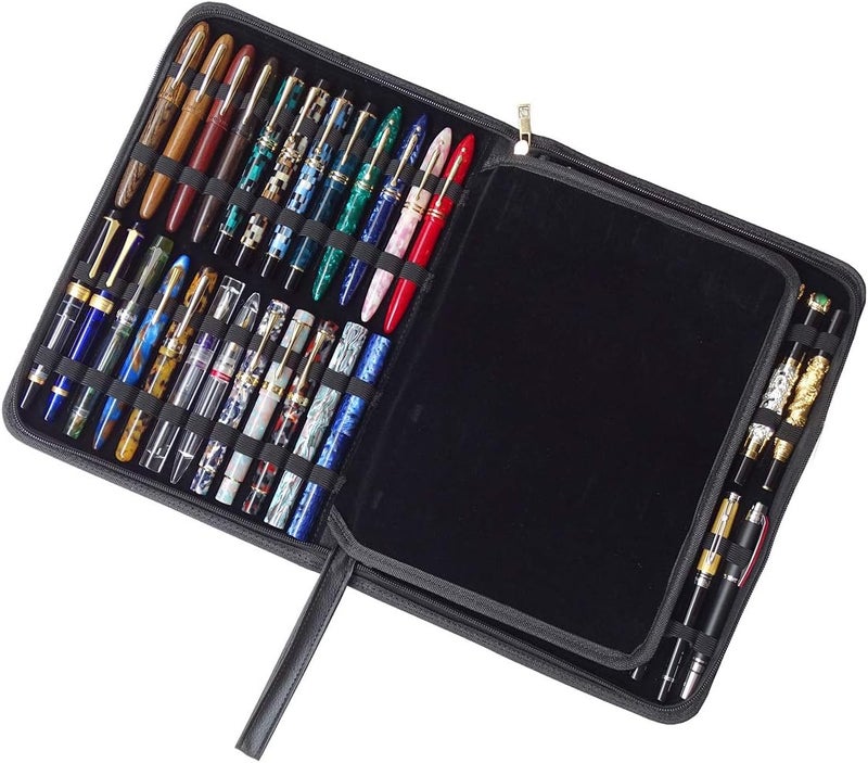 erofa 48 Fountain Pen Case PU Leather, Rollerball Pen Display Holder Bag, Pouch Large Capacity for your Collection - Black - Image 1