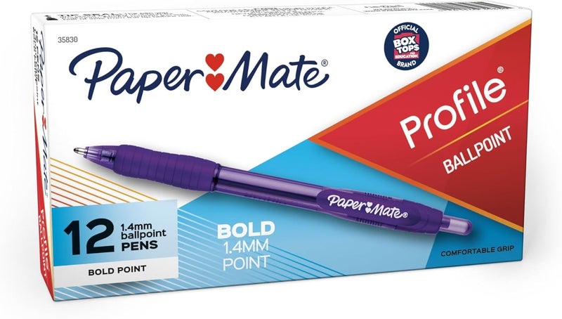 Paper Mate Profile Retractable Ballpoint Pens, Bold 1.4mm, Purple, 12 Count - Image 1