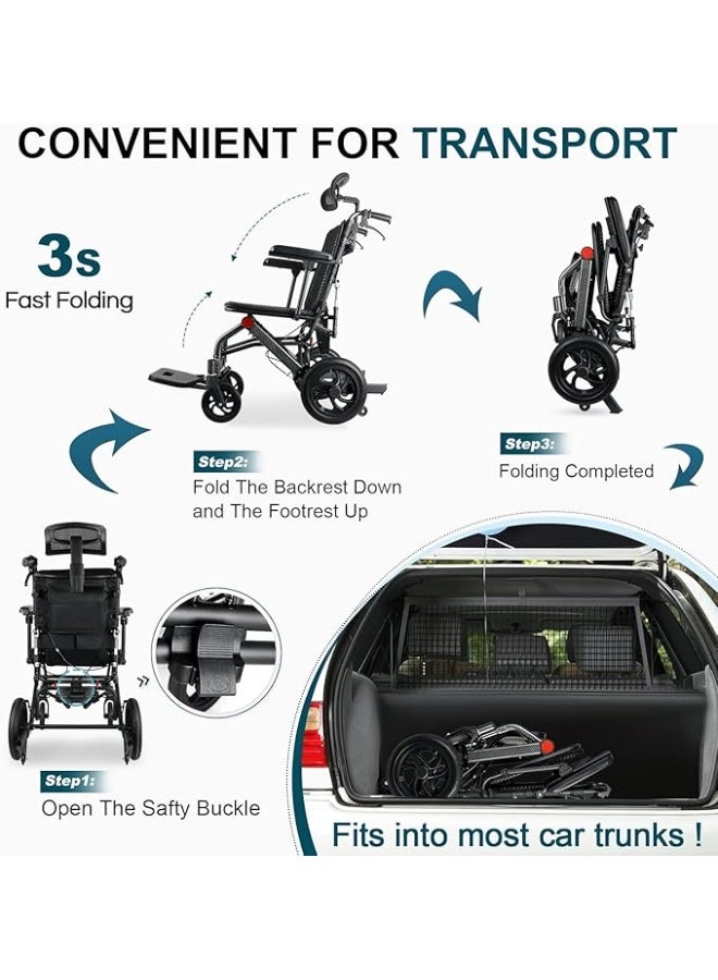 Cool Baby Ultra-light reclining travel wheelchair, aluminum alloy wheelchair, foldable wheelchair, load capacity 220 pounds, transport wheelchair, lightweight aluminum alloy wheelchair for the elderly - Image 5