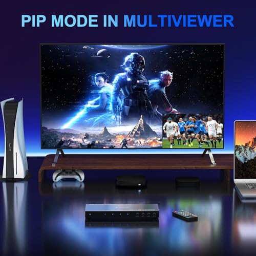 Portta مفتاح HDMI متعدد العرض 4x1 مع PIP، محول PORTTA الرباعي متعدد العرض بدون انقطاع 4 في 1 خارج مع Toslink، دعم مخرج الصوت 3.5 مم 1080p 60Hz، 6 أوضاع عرض، خافض الدقة، متوافق مع PS4 Xbox - Image 4