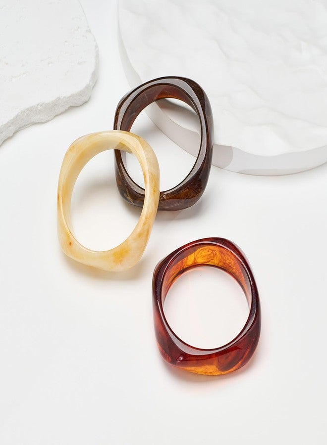 ليلي آند وايت مجموعة أساور ليلي آند وايت النسائية، 3 قطع، باللونين البني الداكن والأبيض، مصنوعة من الأكريليك، بتصميم كلاسيكي ملون وجذاب. أساور أنيقة من الراتنج، هدية مثالية. - Image 4