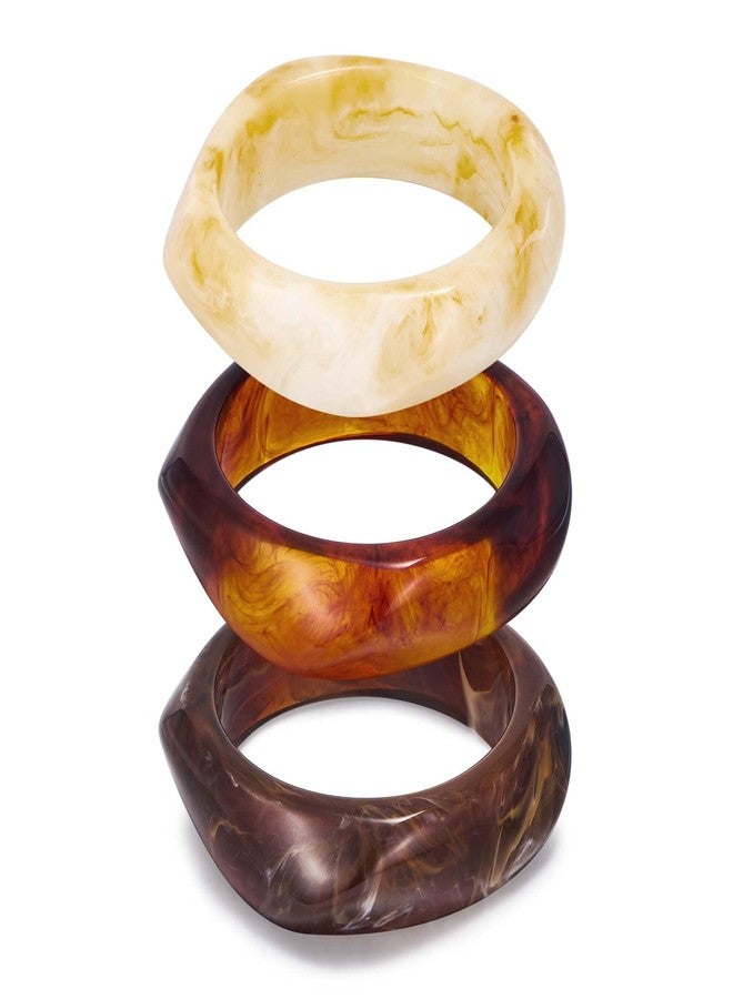 ليلي آند وايت مجموعة أساور ليلي آند وايت النسائية، 3 قطع، باللونين البني الداكن والأبيض، مصنوعة من الأكريليك، بتصميم كلاسيكي ملون وجذاب. أساور أنيقة من الراتنج، هدية مثالية. - Image 1