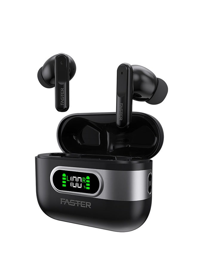 Faster - Slick X Wireless Earbuds with Extra Ear Tips - 6 Hours Playtime with Bluetooth 5.4 - HiFi Stereo Sound Airpods - Gaming Bluetooth Earphones with Ultra-Low Latency - Deep Bass, Touch Control - For Exercise, Gym - Compatible with iPhone & Android (Black) - Image 1
