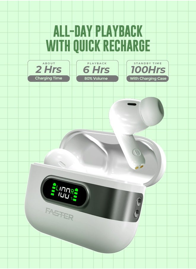 Faster - Slick X Wireless Earbuds with Extra Ear Tips - 6 Hours Playtime with Bluetooth 5.4 - HiFi Stereo Sound Airpods - Gaming Bluetooth Earphones with Ultra-Low Latency - Deep Bass, Touch Control - For Exercise, Gym - Compatible with iPhone & Android (Black) - Image 1
