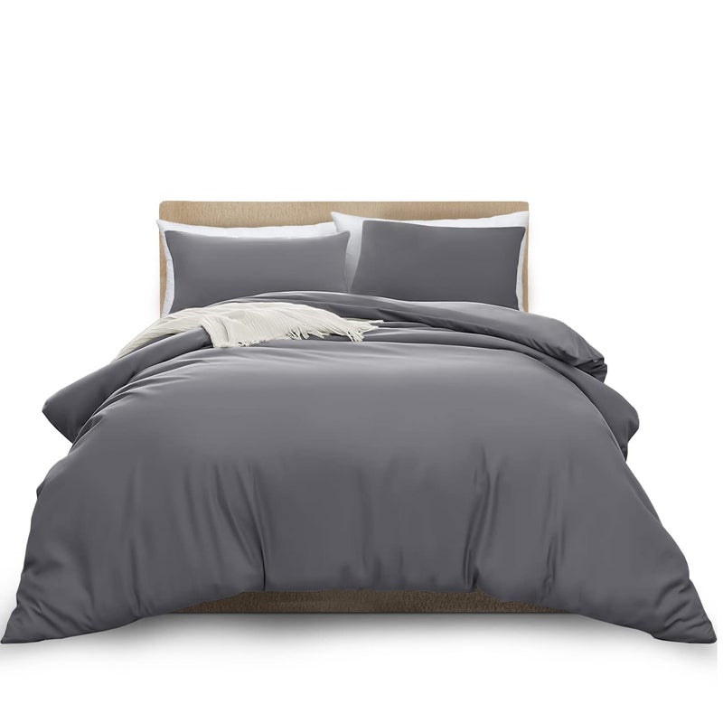 MOONLIGHT20015 King Duvet Cover Grey Solid Soft King Bedding Duvet Cover Set with 2 Matching Pillowcases