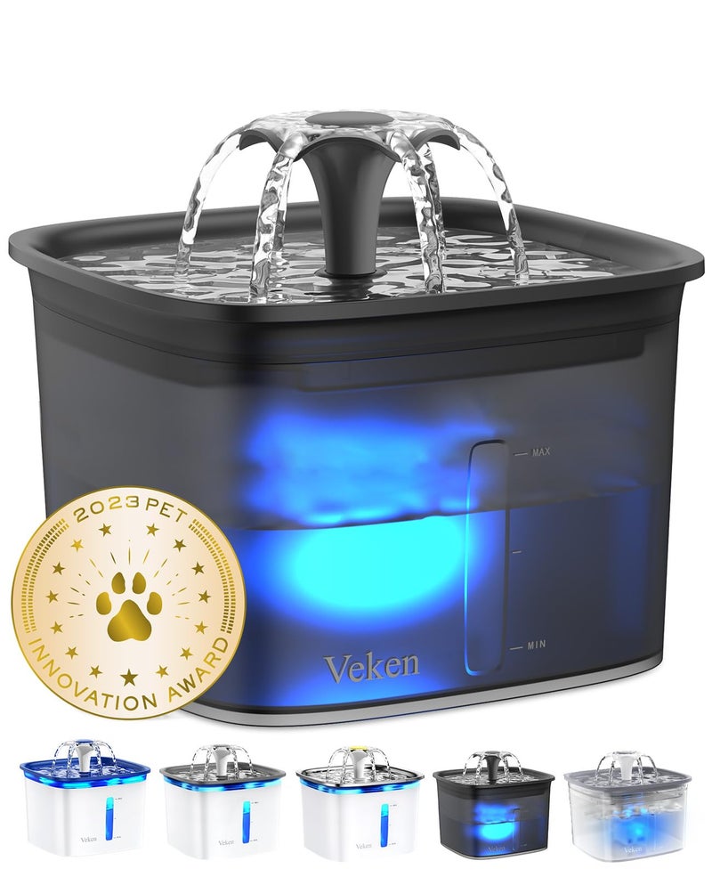 Veken Innovation Award Winner 95oz/2.8L Pet Fountain, Automatic Cat Water Fountain Dog Water Dispenser with Replacement Filters for Cats, Dogs, Multiple Pets (Space Black, Plastic) - Image 1