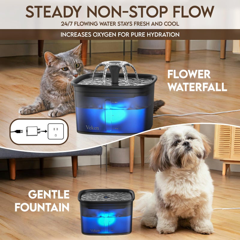 Veken Innovation Award Winner 95oz/2.8L Pet Fountain, Automatic Cat Water Fountain Dog Water Dispenser with Replacement Filters for Cats, Dogs, Multiple Pets (Space Black, Plastic) - Image 2