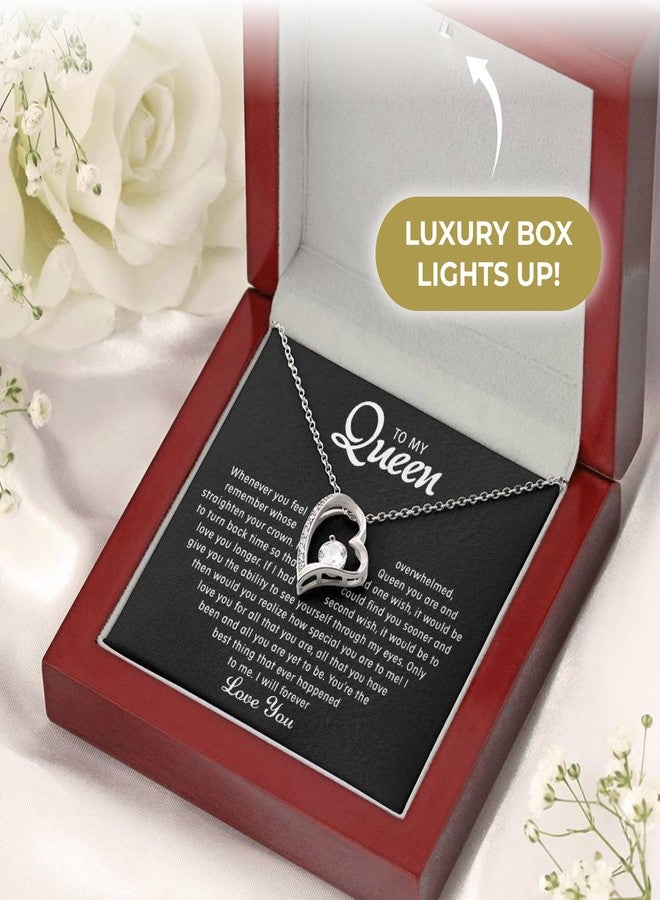 LUXUS™ Love Heart Necklace for My Queen - 18K White Gold Finish, Inspirational Jewelry for Wife or Girlfriend, Empowering Message Pendant, Thoughtful Gift for Her with a Luxury Gift Box - Image 3