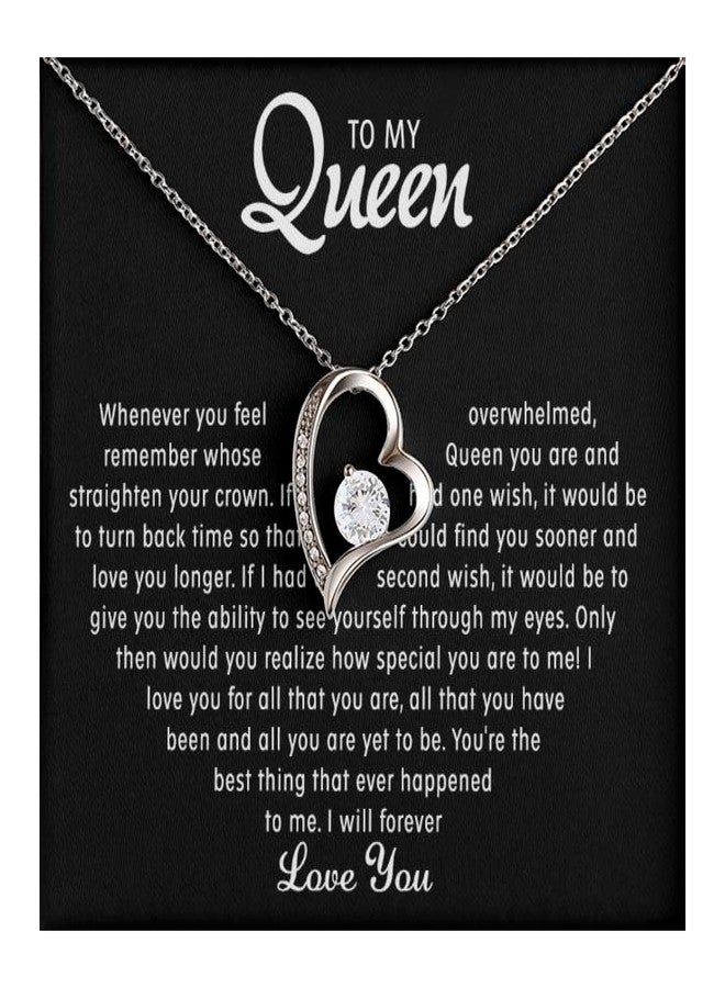 LUXUS™ Love Heart Necklace for My Queen - 18K White Gold Finish, Inspirational Jewelry for Wife or Girlfriend, Empowering Message Pendant, Thoughtful Gift for Her with a Luxury Gift Box - Image 1