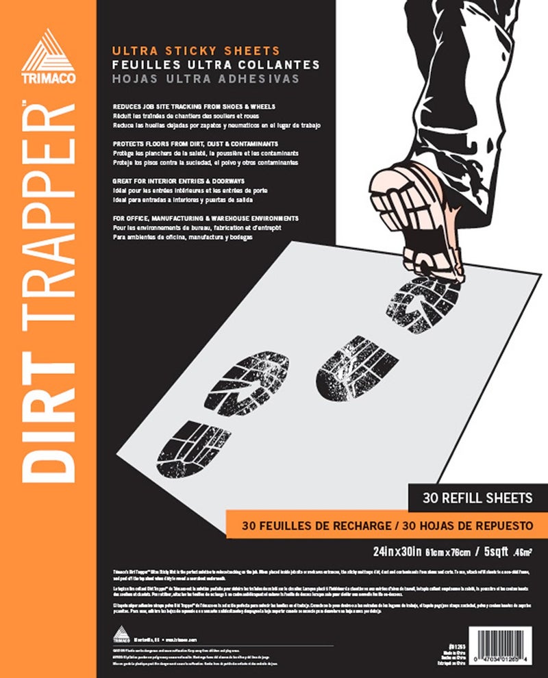 Trimaco 01265 Dirt Trapper Ultra Sticky Mat 30-Layer Refill , 24-inch x 30-inch, Clear - Image 1