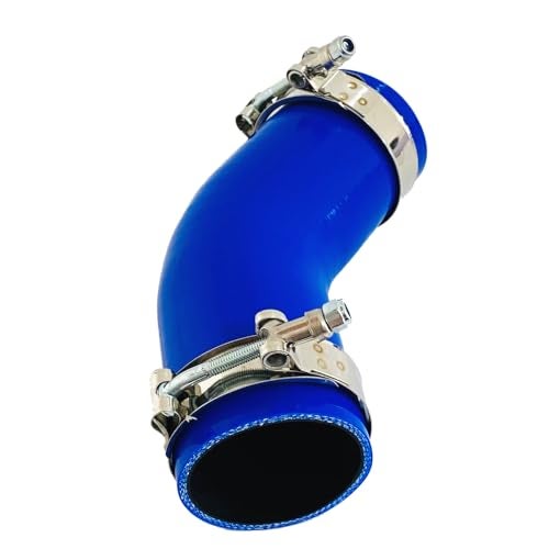 AotoKoop 2.5” (63mm) ID 45 Degree Silicone Coupler, 4” (102mm) Long Leg for Turbo Intake, 4-Ply Reinforced Hose with 2 T-Bolt Clamps, Blue - Image 1