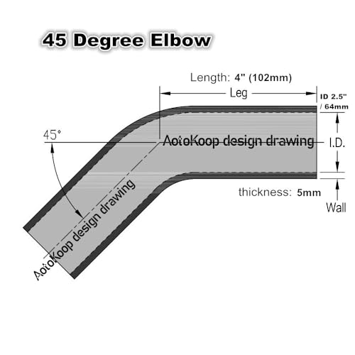 AotoKoop 2.5” (63mm) ID 45 Degree Silicone Coupler, 4” (102mm) Long Leg for Turbo Intake, 4-Ply Reinforced Hose with 2 T-Bolt Clamps, Blue - Image 2