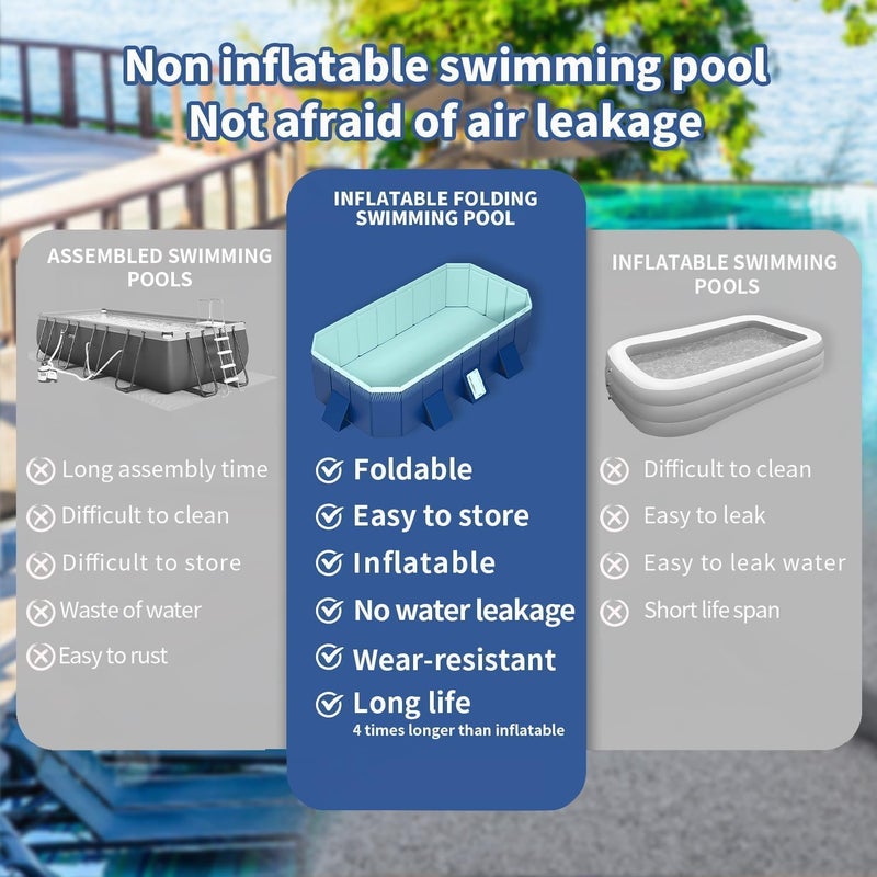 AUTOYSUR Non-Inflatable Kids' and Adults' Outdoor Swimming Pool, Foldable Family Pool, PVC Swimming Pool for Outside Backyard and Indoor (300 * 165 * 55cm-1) - Image 4