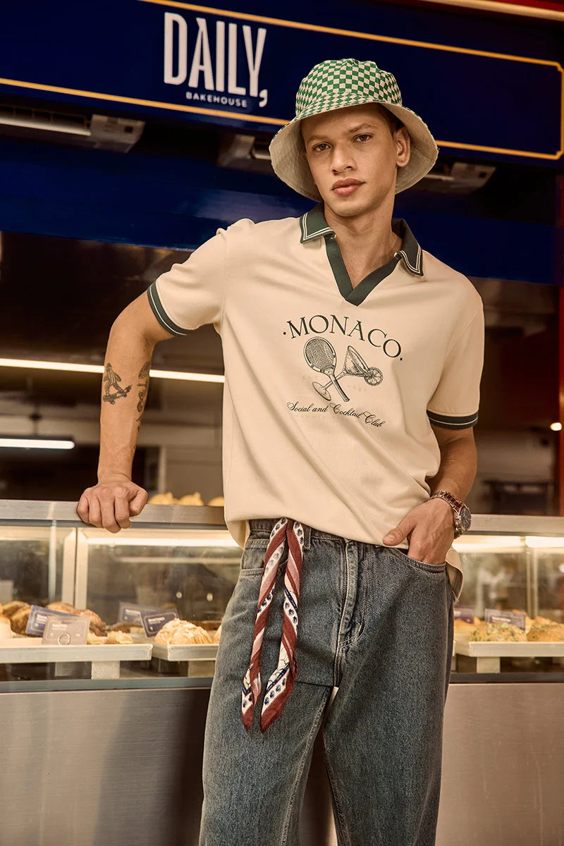 SNITCH Monaco Off-White Slim Fit Polo T-Shirt