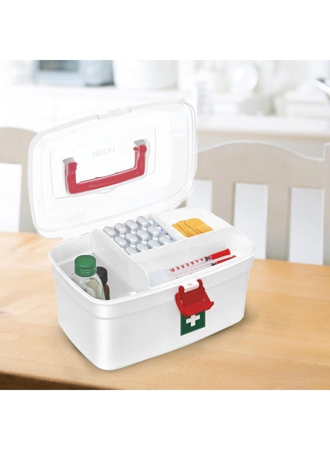 Milton Medical Box – First Aid Kit Storage Organizer with Handle, Detachable Tray & Locking Lid, Empty Medicine Box for Home, Travel, Car & Dorms, 9.3 x 6.5 x 5.7 Inch - Image 1