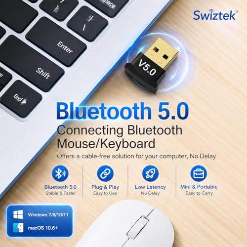 Swiztek USB Bluetooth Adapter for PC, 5.0 Bluetooth Dongle Receiver Supports Windows 10/8.1/7 for Desktop, Laptop, Mouse, Keyboard, Printers, Headsets, Speakers, PS4/ Xbox Controllers - Image 5