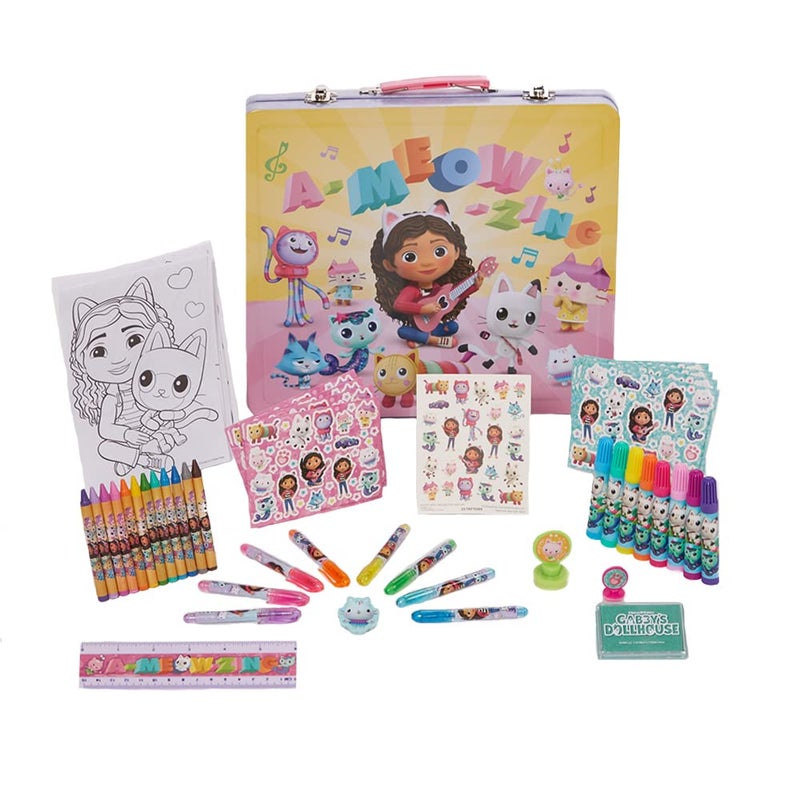 Innovative Designs DreamWorks Gabbys Dollhouse Deluxe Activity Set with Carrying Tin Coloring Sheets Tattoos Stickers Art Supplies - Image 2