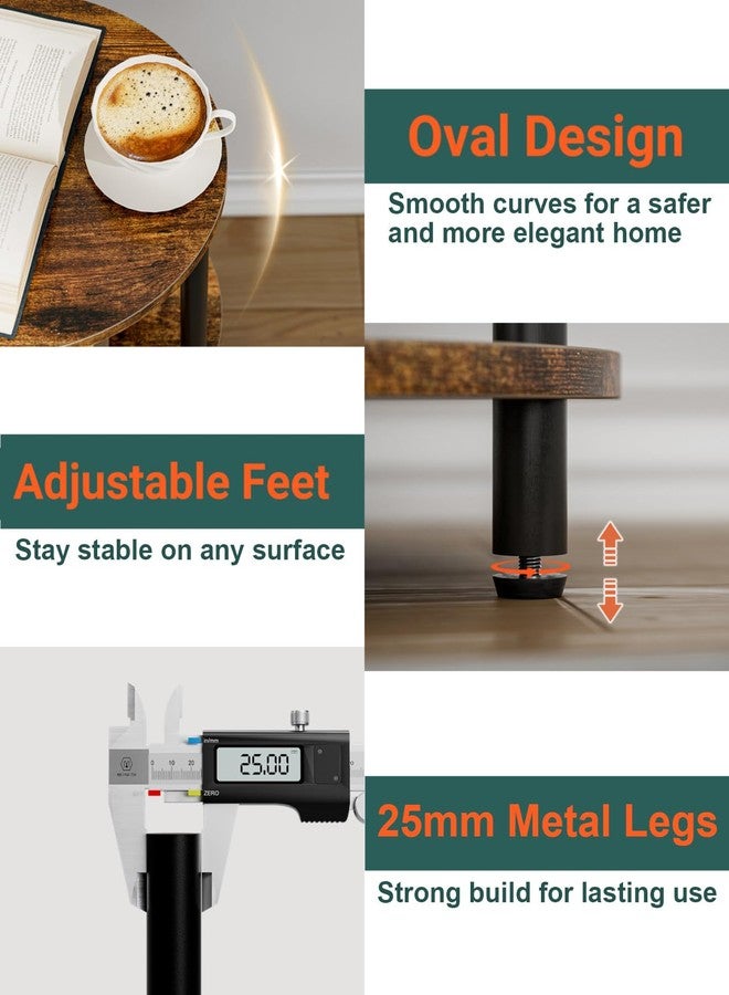 RISWER Round Pedestal End Table - 3-Tier Oval Accent Table for Small Spaces, Rustic Wood and Metal Couch Side Table, Nightstand for Bedroom or End Table Living Room, Easy to Assemble, Rustic Brown - Image 2