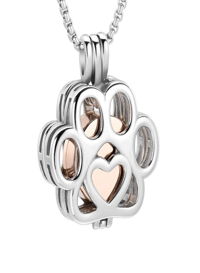 Oinsi Pet Cremation Jewelry For Ashes For Dog/Cat Paw Stainless Steel Memorial Locket Urn Necklace Inside Mini Case Keepsake Cremation Jewelry Women Men (Silver With Rose gold) - Image 1