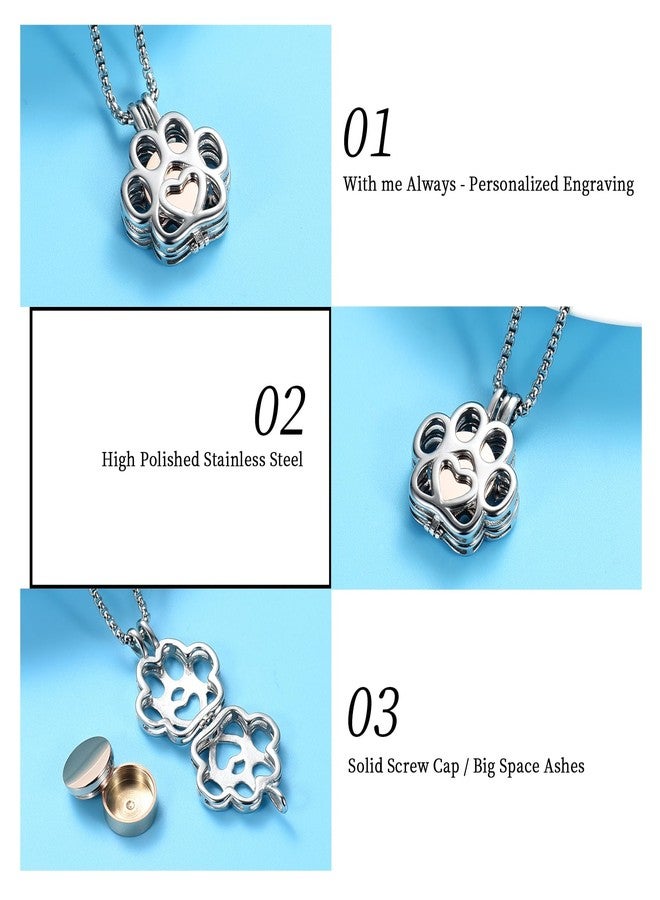 Oinsi Pet Cremation Jewelry For Ashes For Dog/Cat Paw Stainless Steel Memorial Locket Urn Necklace Inside Mini Case Keepsake Cremation Jewelry Women Men (Silver With Rose gold) - Image 3