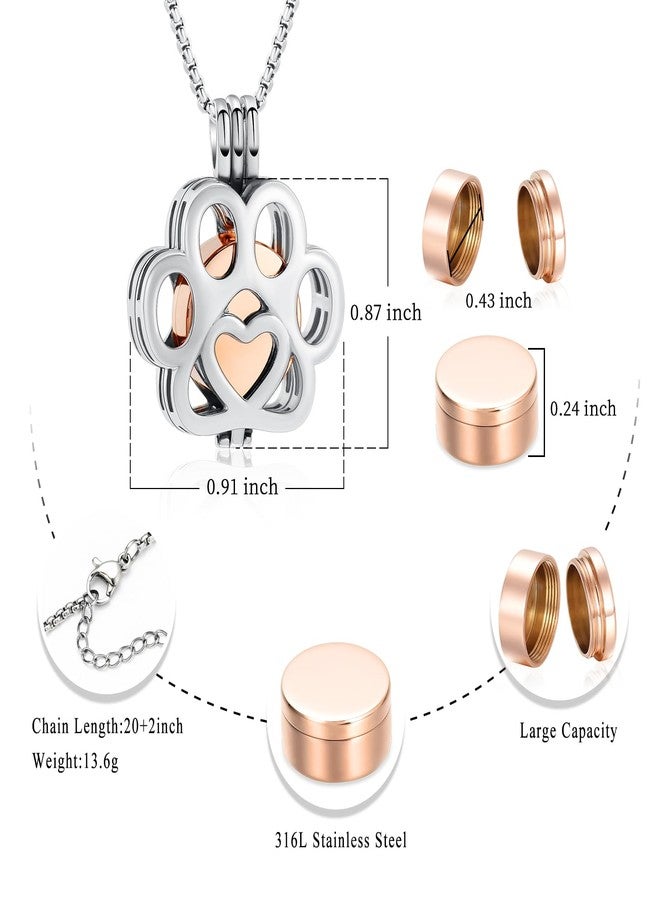 Oinsi Pet Cremation Jewelry For Ashes For Dog/Cat Paw Stainless Steel Memorial Locket Urn Necklace Inside Mini Case Keepsake Cremation Jewelry Women Men (Silver With Rose gold) - Image 2