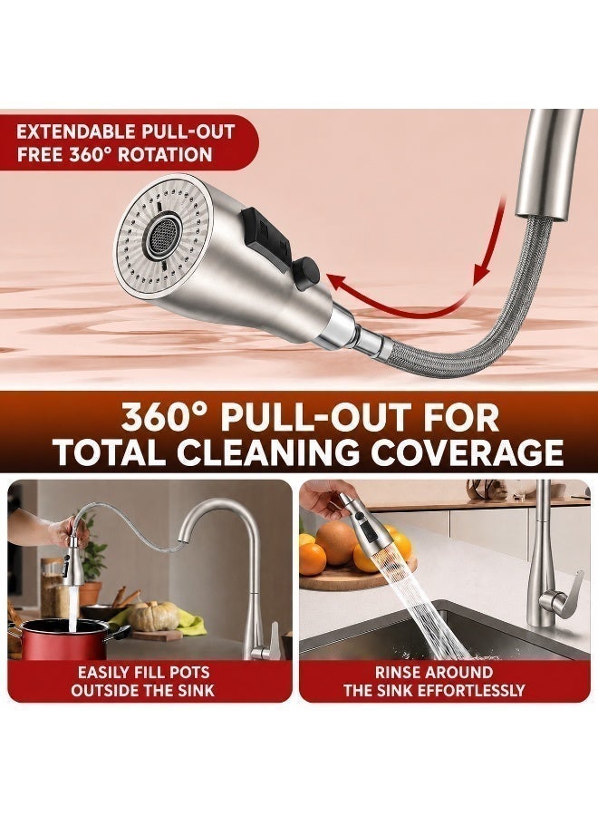 Aurrako Kitchen Faucet,Stainless Steel Kitchen Tap 4 Modes with Pull Out Spray Head ,360 Rotating Way,Single Handle High Pressure Hot and Cold Morden Kitchen Tap - Image 4