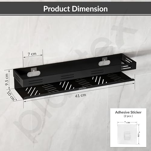 Plantex Bathroom Organiser Without Drill/Stainless Steel Self Adhesive Shelf for Bathroom/Wall Shelf for Kitchen/No Drill Shelves- Pack of 1 (16 x 4 Inch - Black) - Image 3