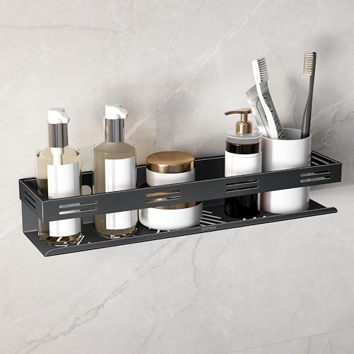 Plantex Bathroom Organiser Without Drill/Stainless Steel Self Adhesive Shelf for Bathroom/Wall Shelf for Kitchen/No Drill Shelves- Pack of 1 (16 x 4 Inch - Black) - Image 1