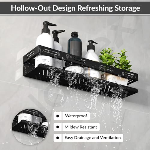 Plantex Bathroom Organiser Without Drill/Stainless Steel Self Adhesive Shelf for Bathroom/Wall Shelf for Kitchen/No Drill Shelves- Pack of 1 (16 x 4 Inch - Black) - Image 5