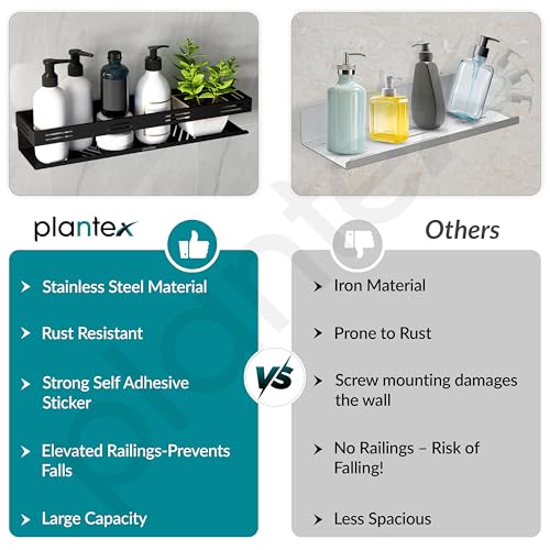 Plantex Bathroom Organiser Without Drill/Stainless Steel Self Adhesive Shelf for Bathroom/Wall Shelf for Kitchen/No Drill Shelves- Pack of 1 (16 x 4 Inch - Black) - Image 4