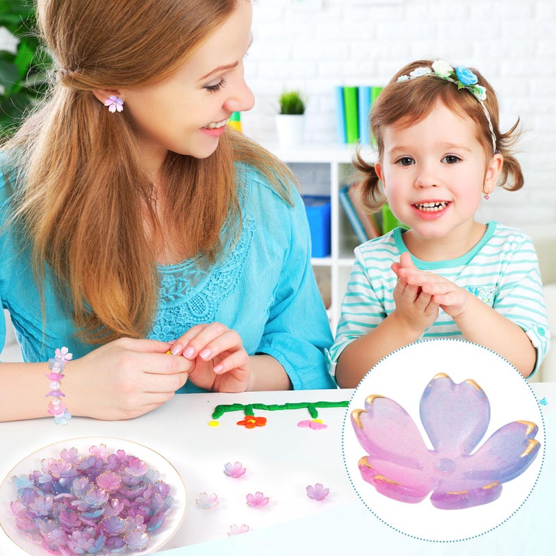 Customylife 100Pcs Cherry Blossom Beads  5-Petal Purple Gradient Acrylic Flower Beads  Mini Spacer Hair Accessories Halloween Christmas For Bracelets Earring Jewelry Making - Image 5