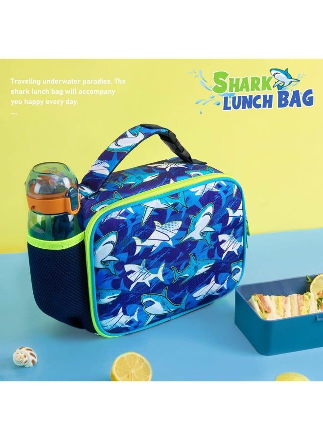 ECO by Naty Shark Lunch Box - Insulated Kids Lunch Bag for Boys Student Back to School Portable Reusable Lunch Box for Kindergarten Preschool Lunch Bag with Handle and External Bottle Holder  - Image 2