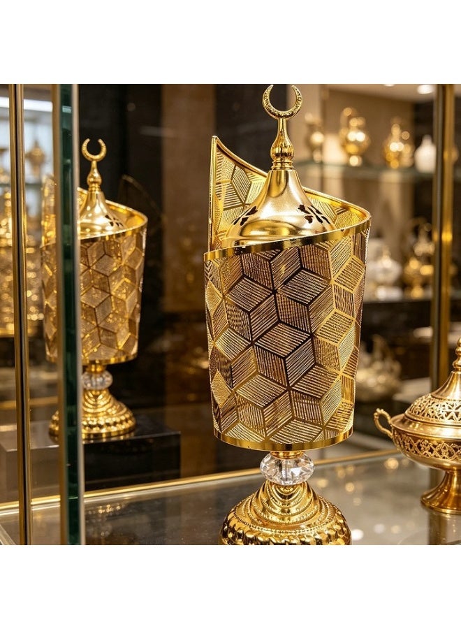 مبخرة كهربائية ذهبية مع هلال، مبخرة بخور معدنية مزخرفة - Image 4