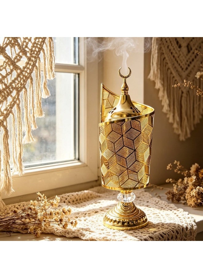 مبخرة كهربائية ذهبية مع هلال، مبخرة بخور معدنية مزخرفة - Image 1
