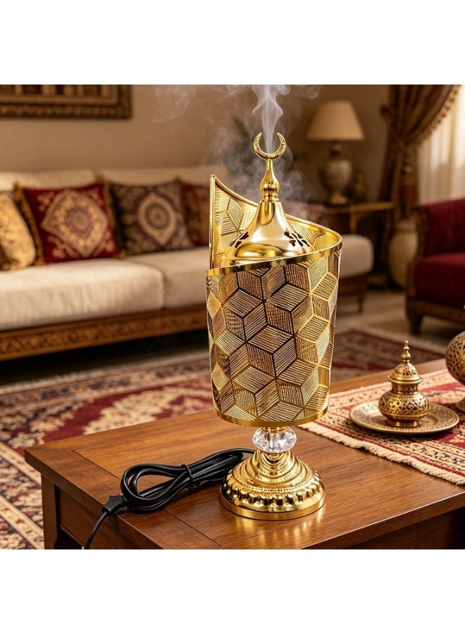 مبخرة كهربائية ذهبية مع هلال، مبخرة بخور معدنية مزخرفة - Image 3