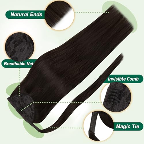 Easyouth Human Hair Ponytail Extensions Dark Brown Pony Tails Hair Extensions Human Hair Brown Ponytail Extension Human Hair for Women 18Inch 80g - Image 3
