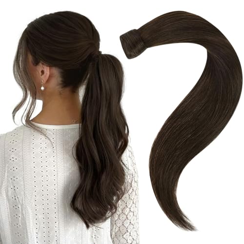 Easyouth Human Hair Ponytail Extensions Dark Brown Pony Tails Hair Extensions Human Hair Brown Ponytail Extension Human Hair for Women 18Inch 80g - Image 1