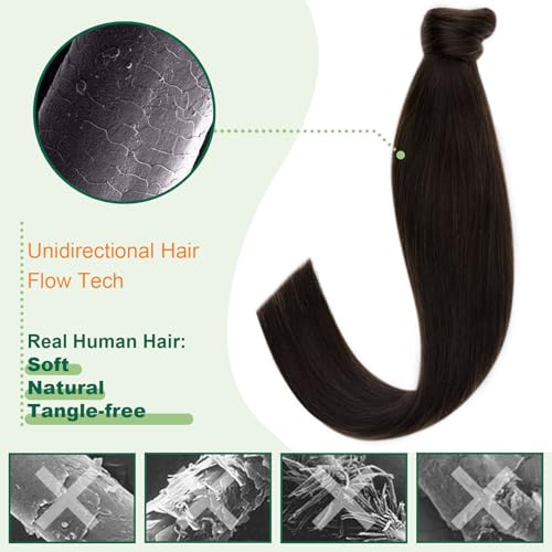 Easyouth Human Hair Ponytail Extensions Dark Brown Pony Tails Hair Extensions Human Hair Brown Ponytail Extension Human Hair for Women 18Inch 80g - Image 4