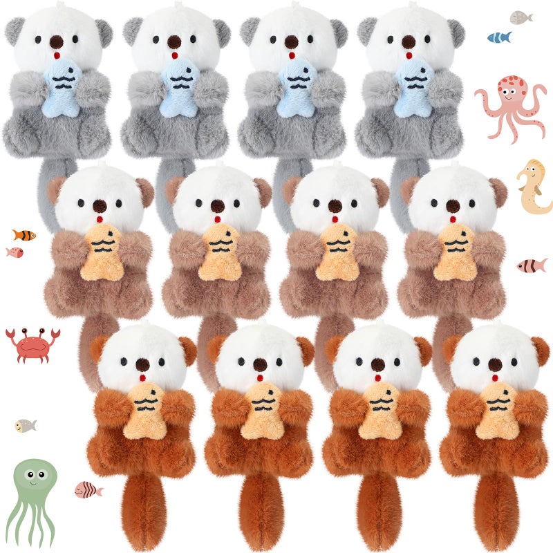 Chalyna 12 Pack Cute Plush Animal Figures 4 Inch Mini Plush Ornament Stuffed Keychain Tote Bag Pendant for Birthday Party Likes DIY Home DecorSea Otter Style - Image 3