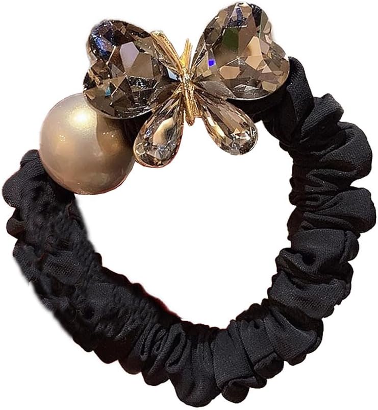 Crystal Butterfly Pearl Hair Tie Set Luxury Rhinestone Scrunchies with GoldTone Alloy Black Velvet Hair Bands for Women Girls Elegant PonytailBun Accessories