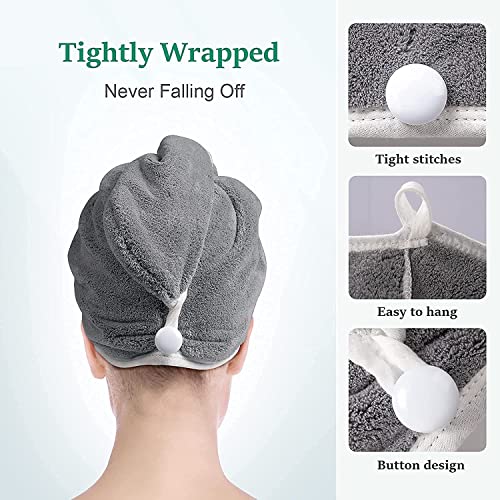 Fezora Hair Towel Wrap for Women (Pack of 2) | Quick-Dry Microfiber Hair Turban with Elastic Loop | Super Absorbent Hair Drying Towel for Ladies & Girls (Grey & Pista Green) - Image 4