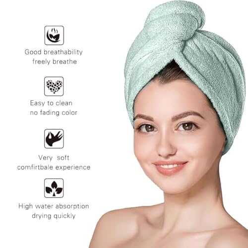 Fezora Hair Towel Wrap for Women (Pack of 2) | Quick-Dry Microfiber Hair Turban with Elastic Loop | Super Absorbent Hair Drying Towel for Ladies & Girls (Grey & Pista Green) - Image 3
