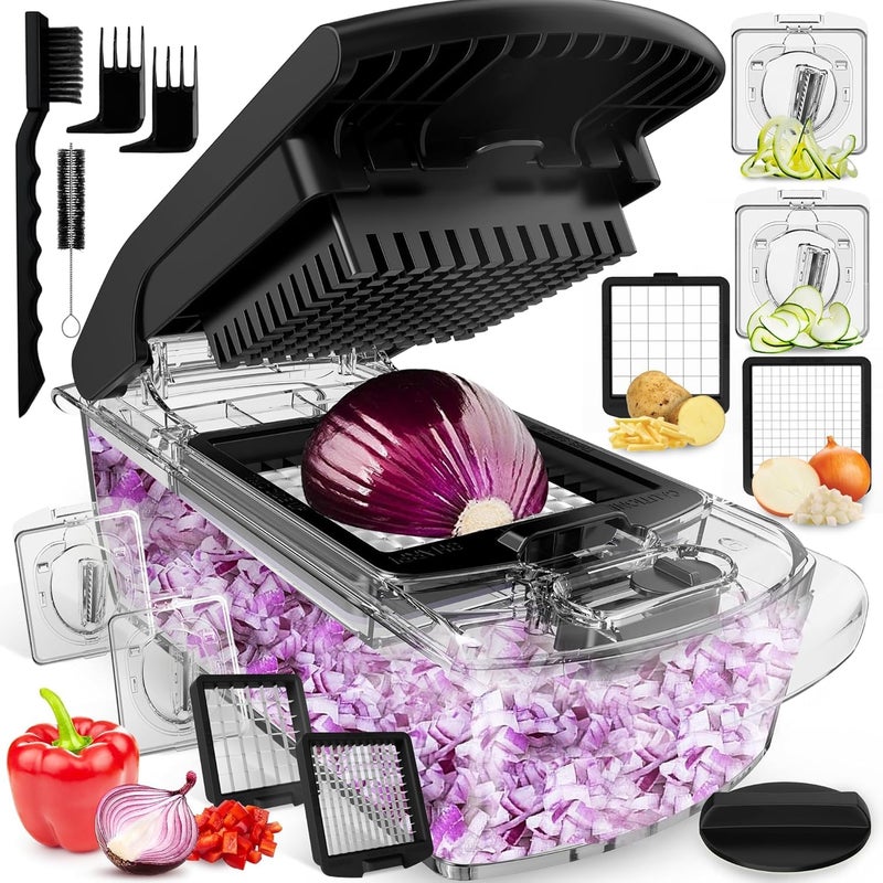 Fullstar The Original Pro Chopper - Vegetable Chopper and Spiralizer, Food Chopper with Container, Fruit Slicer, Kitchen Gadgets & Gifts, Home Essentials (4 in 1, Clear) - Image 1