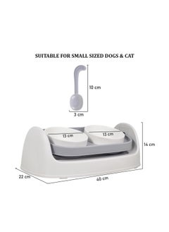 NNC PETS Pet feeding bowl for Cats & Small dogs, Adjustable function, and Dual bowls, Non-slip bottom, Plastic feeder stand with Spoon, Ceramic cat bowl set, Easy to clean, 40 cm (Grey)  - Image 2