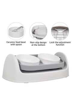 NNC PETS Pet feeding bowl for Cats & Small dogs, Adjustable function, and Dual bowls, Non-slip bottom, Plastic feeder stand with Spoon, Ceramic cat bowl set, Easy to clean, 40 cm (Grey)  - Image 3