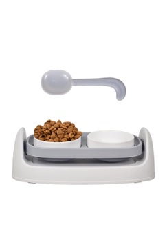 NNC PETS Pet feeding bowl for Cats & Small dogs, Adjustable function, and Dual bowls, Non-slip bottom, Plastic feeder stand with Spoon, Ceramic cat bowl set, Easy to clean, 40 cm (Grey)  - Image 1