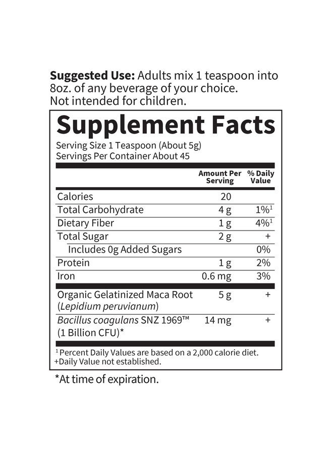 Garden of Life Organics Fair Trade Gelatinized Peruvian Maca Root Energy Boost 7.93 oz (225g) Powder with Probiotics, Certified Organic, Non-GMO, Vegan & Gluten Free Herbal Supplements